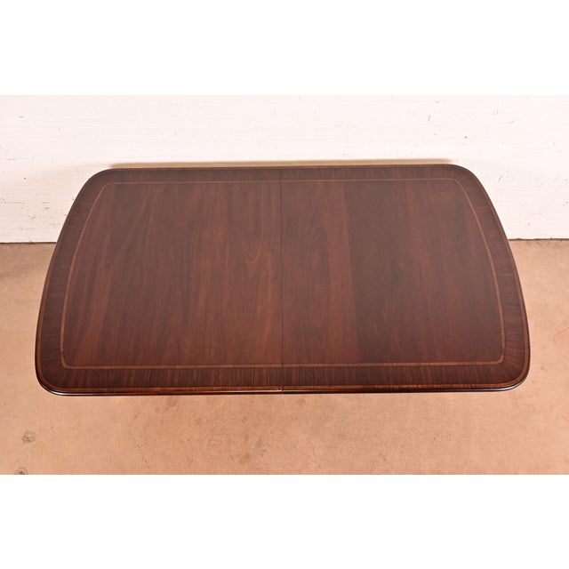 Mid 20th Century Smith & Watson Regency Banded Mahogany Double Pedestal Extension Dining Table, Newly Refinished For Sale - Image 5 of 15