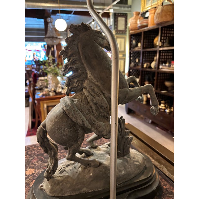 Gray Antique Victorian Spelter Marly Horse & Groom Statue Lamp – After Guillaume Coustou, Late 19th Century Gsj For Sale - Image 8 of 8