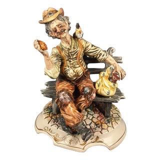Vintage Ceramic Sculpture of Seated Merchant from Capodimonte, 1960s For Sale