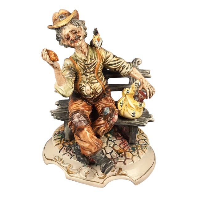 Vintage Ceramic Sculpture of Seated Merchant from Capodimonte, 1960s For Sale
