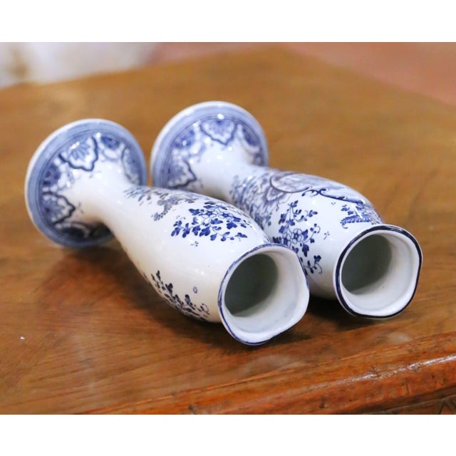 Pair of Early 20th Century Dutch Delft Blue and White Faience Bud Vases For Sale - Image 9 of 11