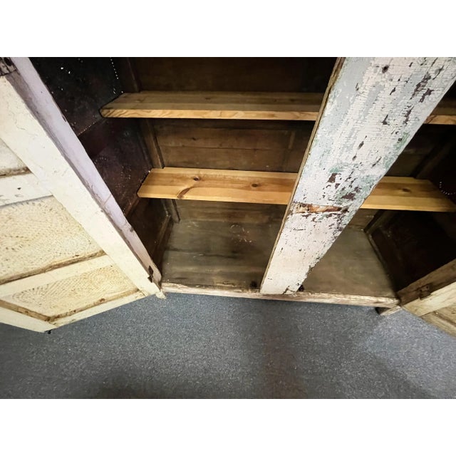 Rustic Antique Pine Pie Safe/ Cupboard With Twelve Punched Tin Side Panels For Sale - Image 10 of 12