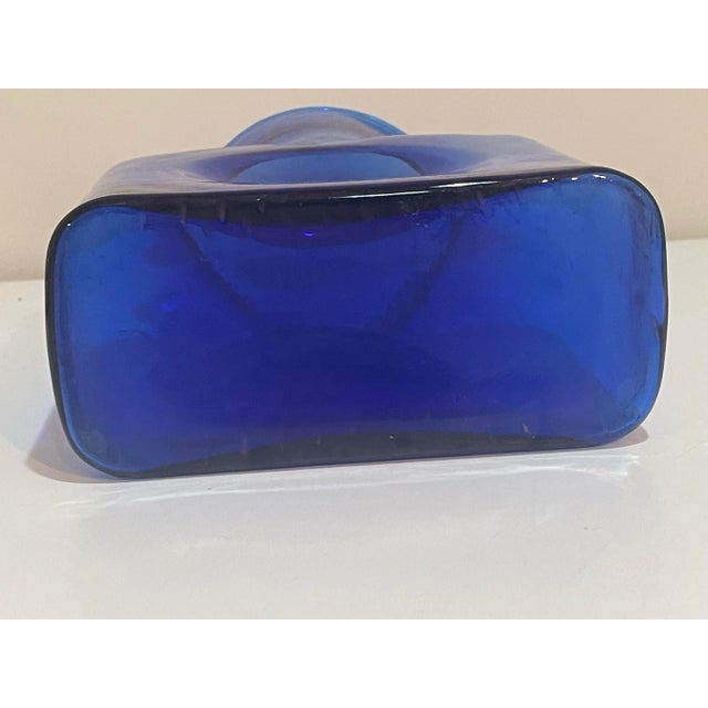 Glass Blenko Blue Glass Water Bottle - Double Spout Pitcher Vase For Sale - Image 7 of 8