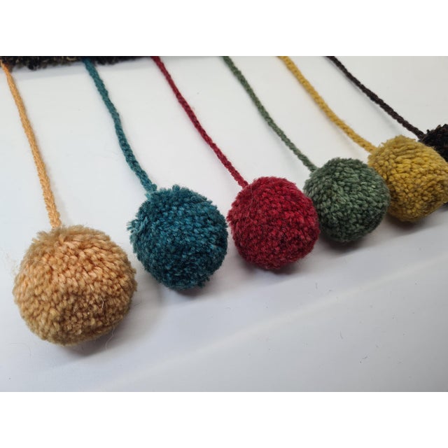 Handmade Rya-Style Wool Tapestry with Pom-Poms, 1970s For Sale - Image 6 of 9