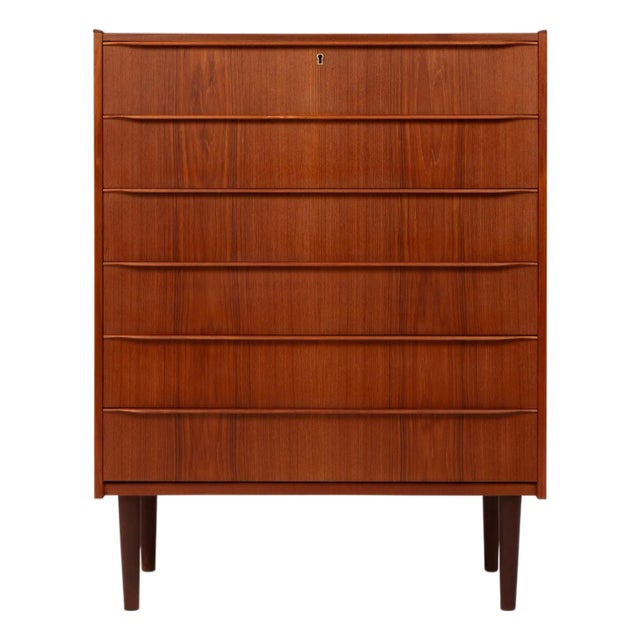 Danish Mid-Century Modern Six-Drawer Teak Tallboy Dresser 1960s For Sale