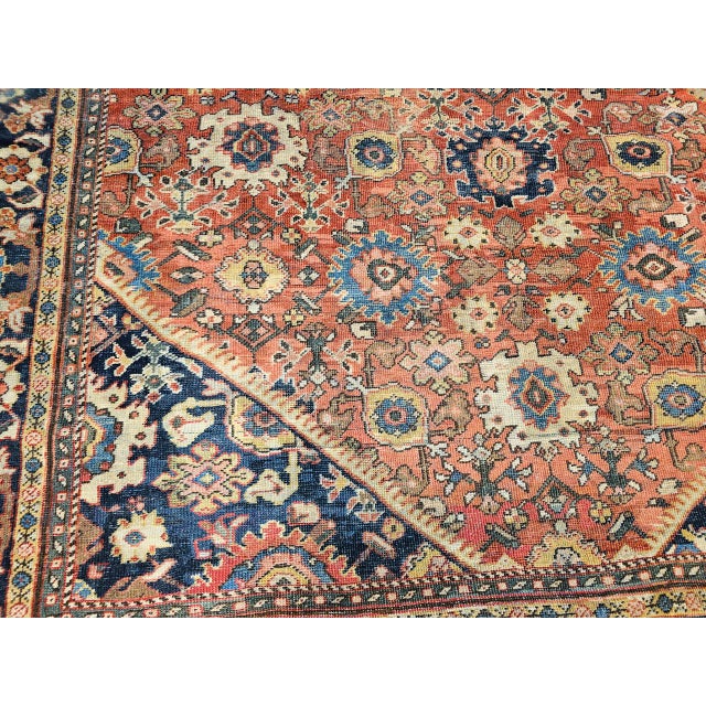 Textile Antique Persian Mahal Sultanabad Rug, Hand-Knotted Wool, Geometric Pattern, Rust-Red & Navy, 10x12 For Sale - Image 7 of 16
