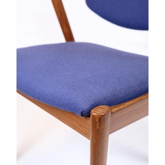 1960s Model 42 Dining Room Chairs in Teak and Blue Fabric by Kai Kristiansen for Andersen Møbelfabrik, 1960s, Set of 6 For Sale - Image 5 of 14