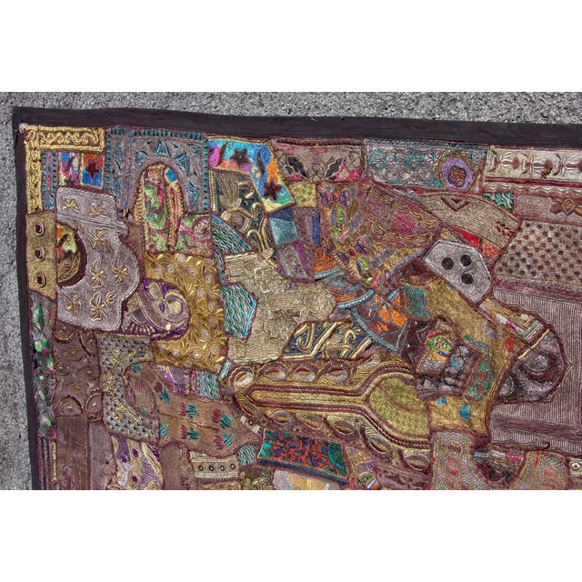Red Indian Beaded & Embroidered Shisa Mosaic Textile Wall Hanging 8 Feet Long For Sale - Image 8 of 8