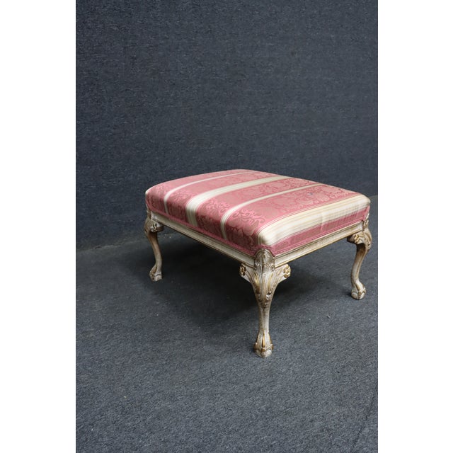 French Louis XV Style Painted Claw & Ball Footstool For Sale - Image 9 of 11