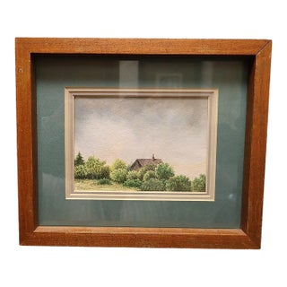 Fini Beunis Original Signed Watercolor Rural Cottage Landscape Painting, Pre-1971 For Sale
