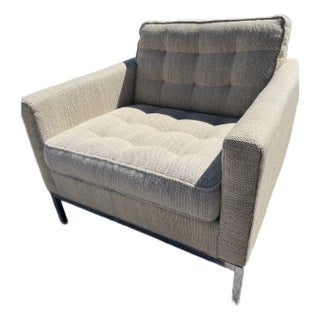 Florence Knoll Original Vintage Tufted and Chromed Steel Arm Chairs With Original Label a Pair For Sale