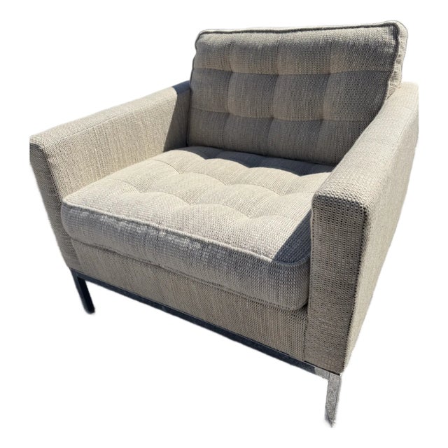 Florence Knoll Original Vintage Tufted and Chromed Steel Arm Chairs With Original Label a Pair For Sale