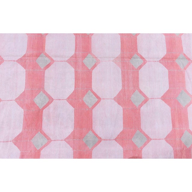 Textile Doris Leslie Blau Mid-Century Indian Dhurrie Pink Flatweave Cotton Rug Greek Key For Sale - Image 7 of 8