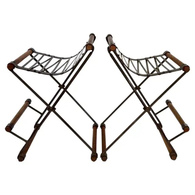 1960s Signed Cleo Baldon Terra Wrought Iron Bar Counter X Stools Mid Century Modern For Sale - Image 5 of 17