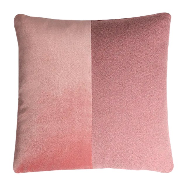 Happy Double Velvet and Wool Cushion with Pink Solid Velvet Reverse by Lorenza Briola for Lo Decor For Sale
