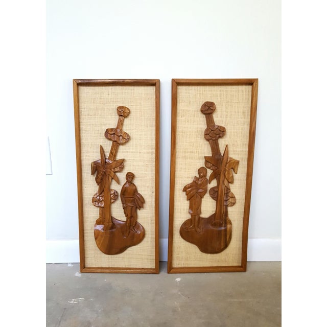 Mid Century Tiki Style Carved Wall Art a Pair Chairish