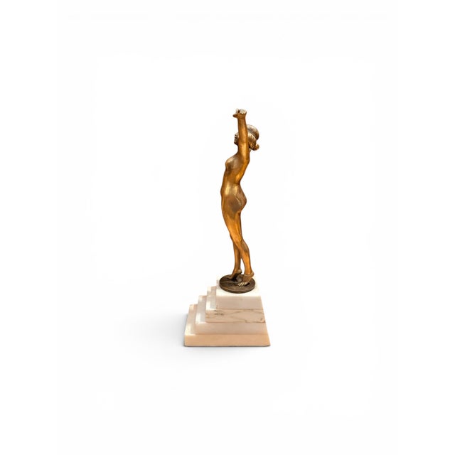 French Signed Bronze Female Nude on White Marble Base, Circa 1920–1940 For Sale - Image 4 of 5