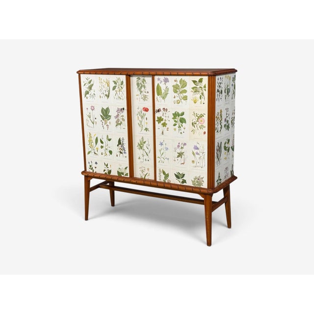Swedish Modern, Nordens Flora Cabinet, Mahogany, Lithographs, Sweden, 1940s For Sale In New York - Image 6 of 13