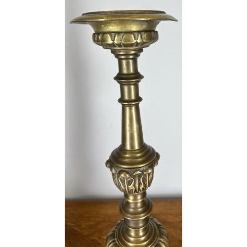An elegant pair of Vintage French candelabras , beautifully cast with ornate classical detailing and a rich aged finish,...