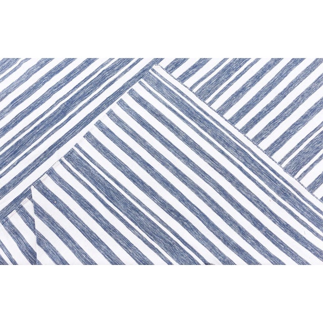 Doris Leslie Blau Vintage Dhurrie White And Light Blue Hand-Knotted Rug For Sale - Image 4 of 8