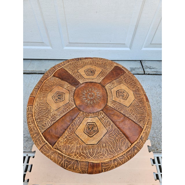 Vintage Leather Moroccan Style Pouf Ottoman Footstool For Sale - Image 6 of 13