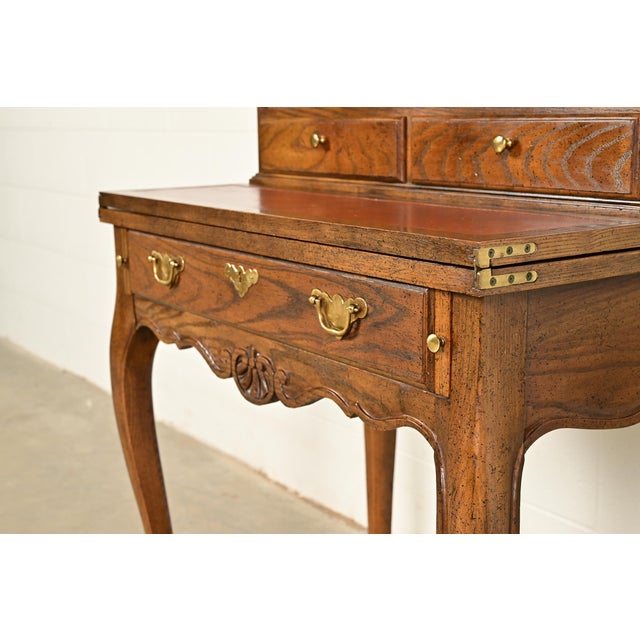 Baker Furniture French Provincial Louis XV Carved Oak Secretary Desk With Bookcase Hutch, Circa 1960s For Sale - Image 12 of 17