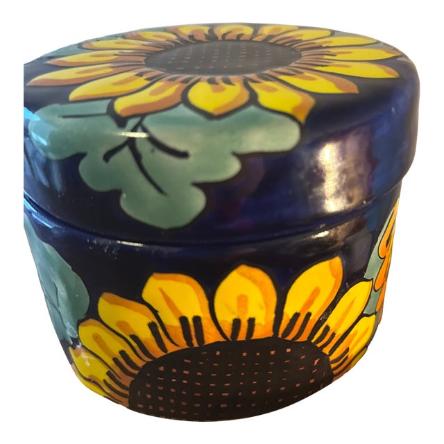 Sunflower Pottery Trinket Dish With Lid For Sale