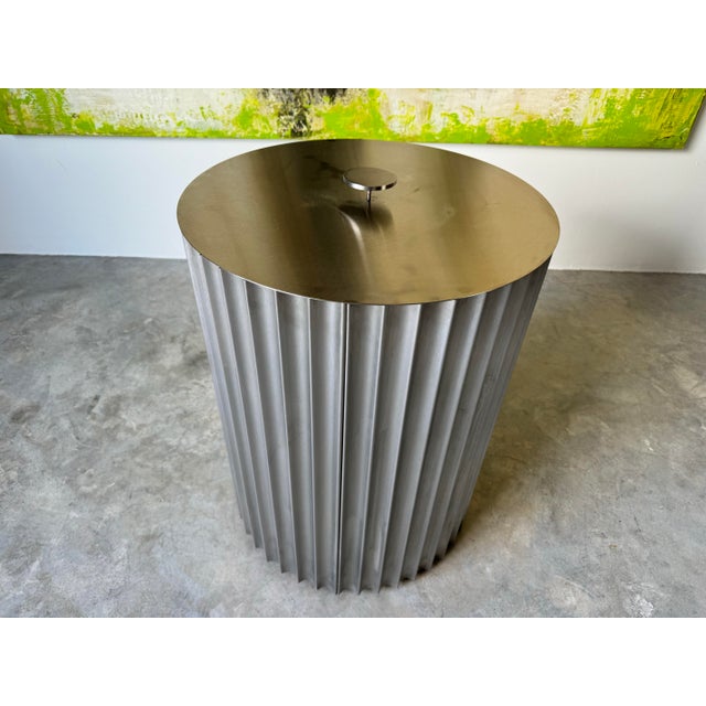 1980's Italian Postmodern Luigi Saccardo- Style Brushed Steel and Glass Top Round Dining Table/ Sold For Sale In Miami - Image 6 of 12