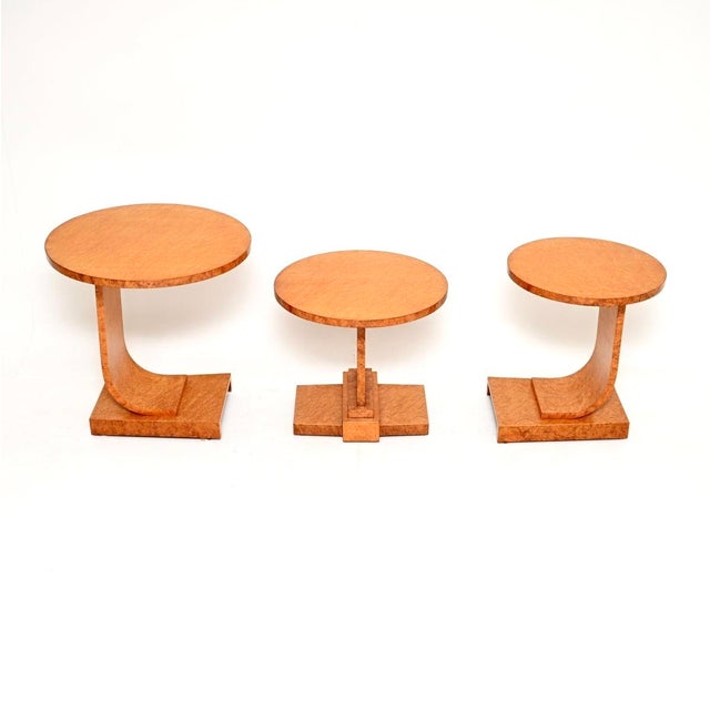 Art Deco Birds Eye Maple J Nest of Tables from H and L Epstein, 1930, Set of 3 For Sale - Image 4 of 11
