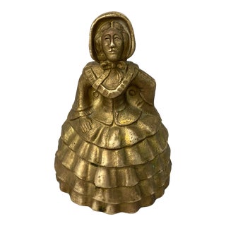 Vintage Brass Bell Women in Gown and Bonnet England For Sale