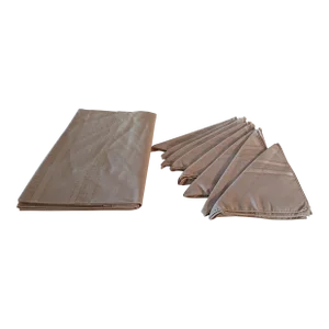 Vintage Chalet Tablecloth With 8 Matching Napkins in Taupe