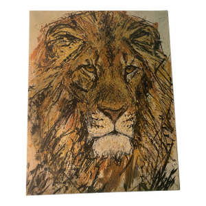 1960s Fritz Rudolf Hug Framed Lion Portrait Painting on Canvas - Mid-Century Modern Animal Art