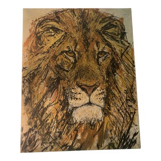 Vintage Mid Century Modern Lion Portrait Painting by Fritz Rudolf Hug Framed 60s 1960s MCM Mid 20th Century For Sale