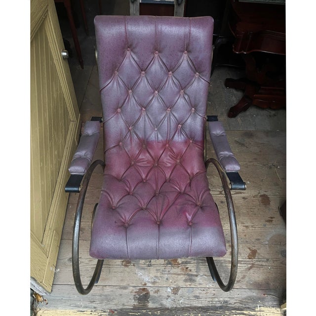 Authentic Lee Woodard brass and tufted-leatherette rocker! As sturdy and well built as they come. Original wood skids and...
