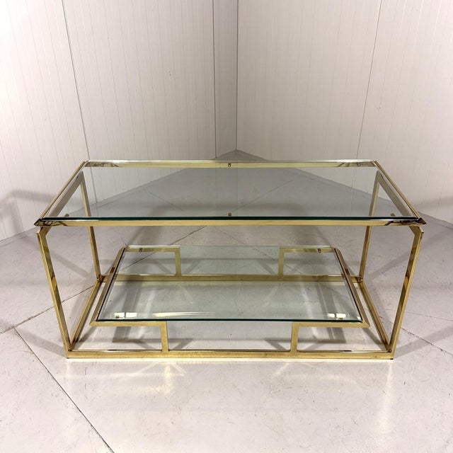 Two-Tier Console Table in Brass and Bevelled Glass, 1970s For Sale - Image 11 of 18
