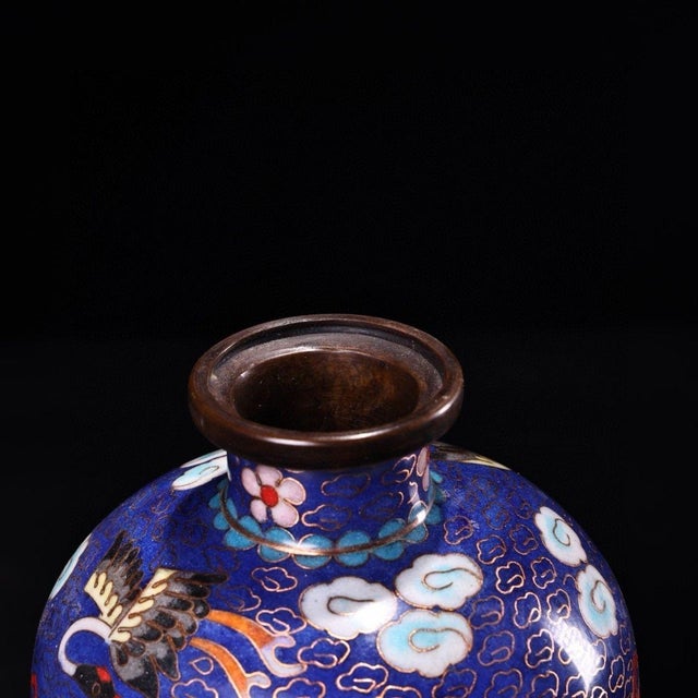 Vintage Chinese Cloisonné "Longevity Crane" Vase With Dragon Lacquer Box For Sale - Image 10 of 10