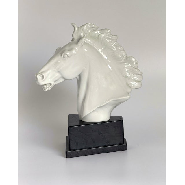 White Horse Head Bust in Oak & Porcelain by Erich Oehme for Meissen, 1949 For Sale - Image 8 of 8
