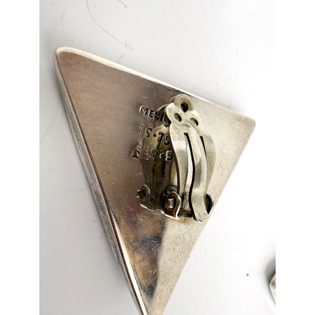 Los Castillo Taxco Mexico Sterling Silver and Abalone Statement Earrings For Sale - Image 4 of 4