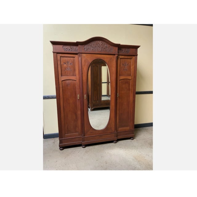 19th Century Antique Art Nouveau Wardrobe in Oak, 1890s For Sale - Image 5 of 10