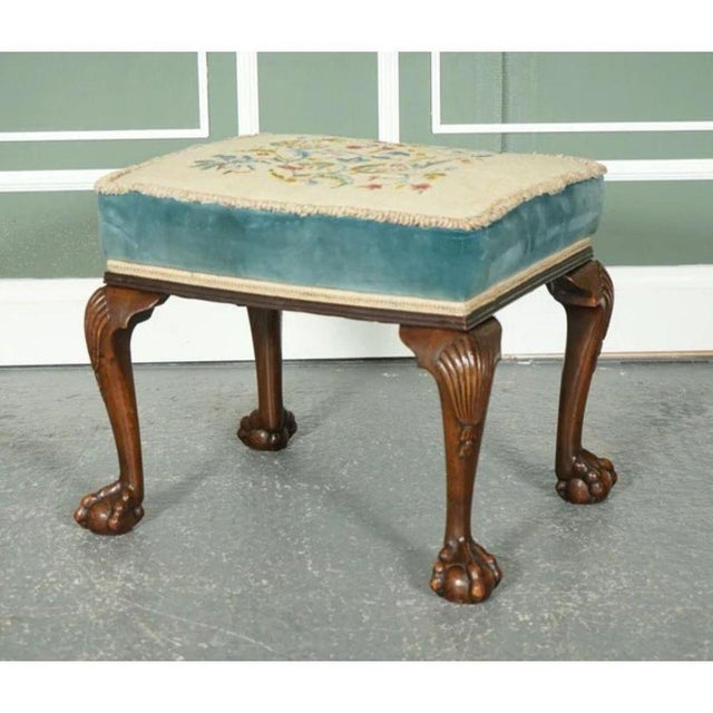 Victorian Claw and Ball Carved Ottoman with Floral Upholstery For Sale - Image 4 of 13