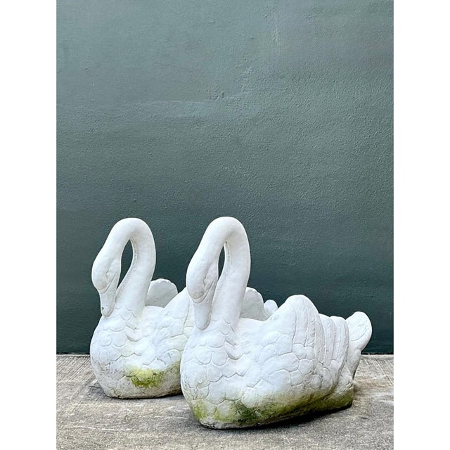 Late 20th Century Vintage Cast Concrete Swan Planters - Pair For Sale - Image 5 of 12