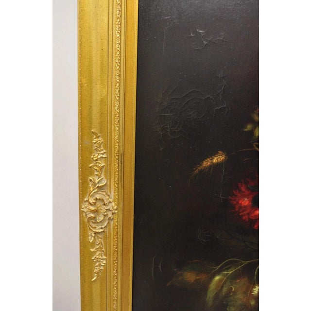Gold Late 20th Century Large French 58 X 70 Gold Frame Still Life Oil Painting With Bouquet of Flowers For Sale - Image 8 of 12