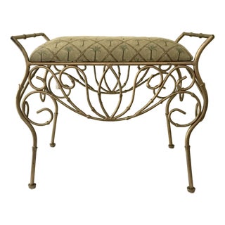Vintage Wrought Iron Italian Boudoir Hollywood Regency Style Vanity Bench For Sale