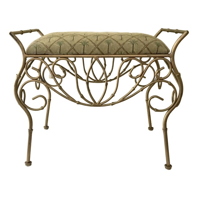 Vintage Wrought Iron Italian Boudoir Hollywood Regency Style Vanity Bench For Sale