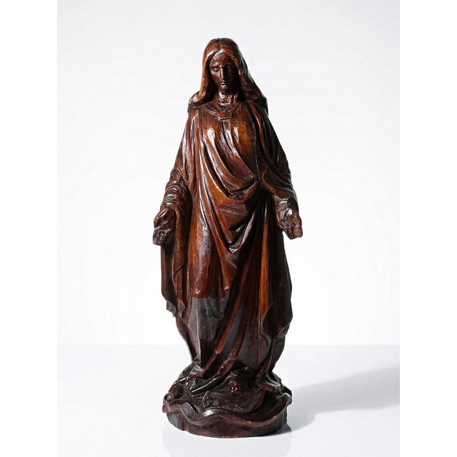 Vintage Religious Sculpture of the Virgin Mary in Carved Wood, 1920s For Sale - Image 16 of 16
