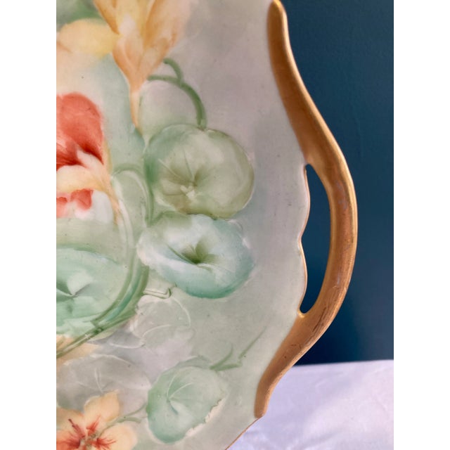 Antique Hand-Painted Bavarian Floral Cake Plate With Gold Trim Handles For Sale In Oklahoma City - Image 6 of 11