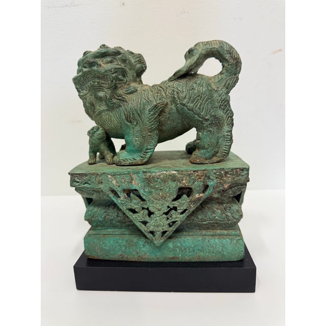Green Vintage Impressive Bronze Foo Dog Sculptures - Pair For Sale - Image 8 of 10