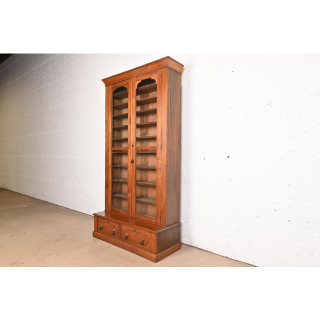 Victorian Antique Victorian Carved Walnut Glass Front Bookcase, Circa 1880s For Sale - Image 3 of 11
