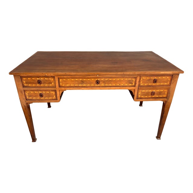 20th Century Louis XVI Writing Desk in Inlaid Wood with Drawers and Pull-Out Top, 1900 For Sale