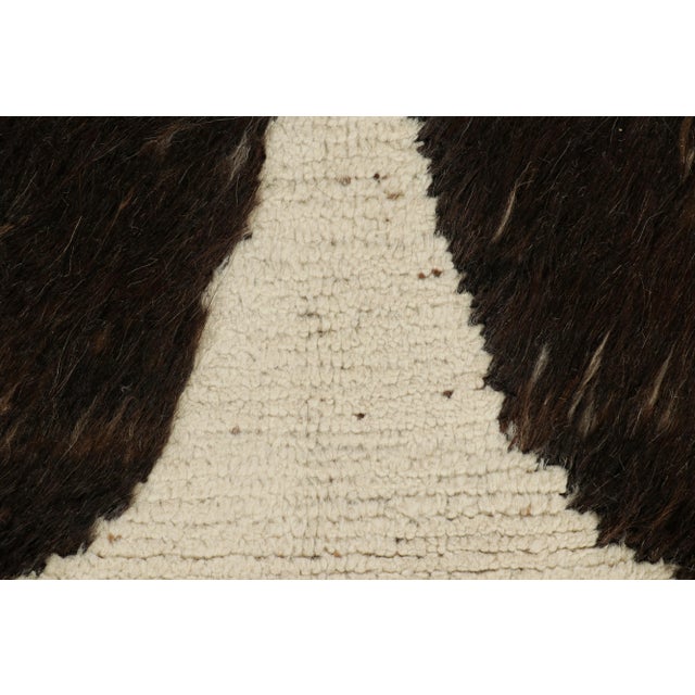 Moroccan Rug & Kilim’s Moroccan Style Rug in Cream White with Brown Geometric Patterns - 12x16 For Sale - Image 3 of 7